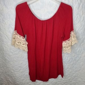 Umgee Women's Red Tunic Bell Sleeve Top